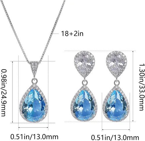 Vista 3 de Conjunto de joyería para boda, aretes de lagrima y collar con dije de circonio cúbico