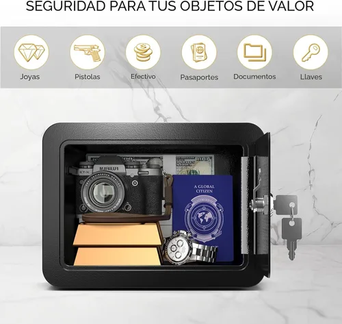 Vista 5 de Marcree Caja fuerte de 0.23 cachorros, pequeña caja fuerte con llave, mini caja fuerte para el hogar para dinero, monedas y efectivo, cajas fuertes