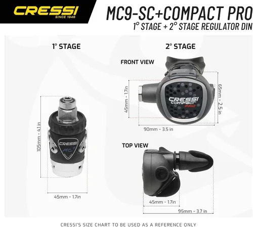 Vista 3 de Cressi - Regulador de buceo ideal para principiantes y viajeros - Diafragma hiperequilibrado 1ª etapa, 2ª etapa compacta - MC9-SC/Compact Pro