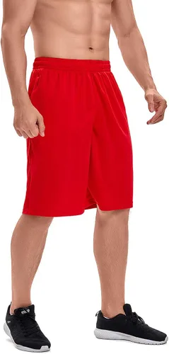 Vista 2 de LEAO Pantalones cortos de baloncesto para hombre con bolsillos con cremallera, secado rápido, holgados, pantalones cortos de entrenamiento