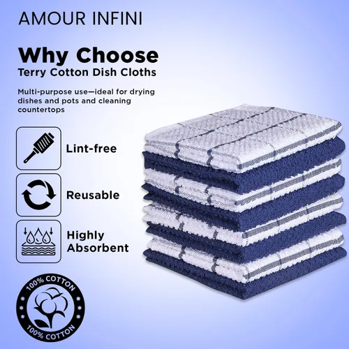 Vista 3 de Amour Infini paños de cocina y repasadores, 100 % algodón, muy absorbentes, se pueden lavar a máquina