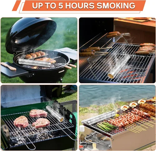 Vista 5 de Tubo de ahumador de pellets para parrilla de gas, tubo de humo de acero inoxidable de 12 pulgadas para ahumar en caliente o frío, 5 horas de humo