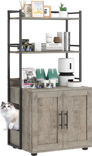 Vista 8 de GAOMON Caja de arena para gatos con almacenamiento de estantes, muebles ocultos 2 en 1 para baño, gabinete interior para gatos, caja oculta