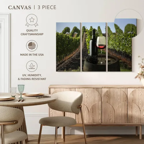 Vista 5 de ElephantStock - Vineyard Wine Tasting Wall Art - Horizontal Multi Panel Canvas - 3 Piece Dining Room Wall Decor - Photography Food And Drink Multi