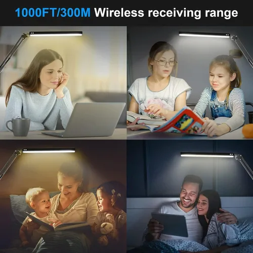 Vista 7 de Lámpara de escritorio LED para el hogar, oficina, lectura, luz de escritorio ajustable con abrazadera, lámpara de brazo oscilante incluye 3 modos