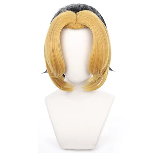 Vista 2 de maysuwell Makio - Peluca de anime Demon Slayer Cosplay peluca naranja y negro pelo corto para Halloween, carnaval, fiesta de disfraces con gorra