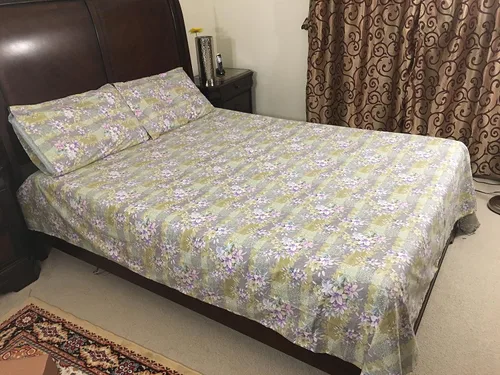 Vista 8 de El juego de 4 sábanas de 500 hilos con estampado floral azul de polialgodón de lujo incluye: 1 plano, 1 sábana bajera y 2 fundas de almohada, juego