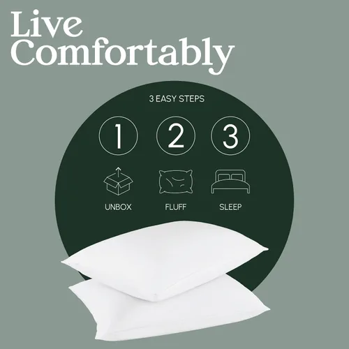 Vista 8 de Down Alternative - Almohadas de cama jumbo 100% algodón para dormir de espalda, estómago o de lado (paquete de 2), color blanco (mediano/firme)