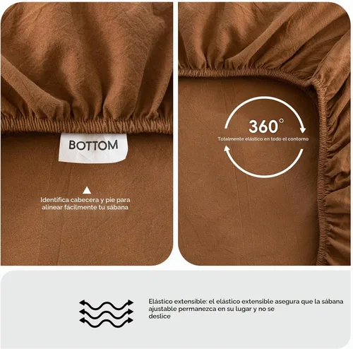 Vista 4 de MooMee Sábana bajera ajustable de solo 100% algodón lavado con textura parecida al lino, transpirable, duradera, suave, cómoda, bolsillo profundo