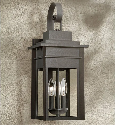 Vista 9 de Franklin Iron Works Bransford - Lámpara de pared rústica tradicional para exteriores, farol negro moteado gris, paneles de vidrio transparente de 17