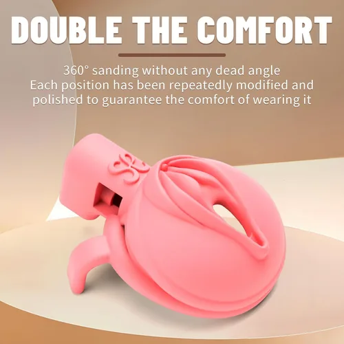 Vista 3 de Lock Love Dispositivos de castidad masculina, jaula para pene mariquita, jaula de pene de virginidad plana, impresa en 3D, ligera, rosa, realista