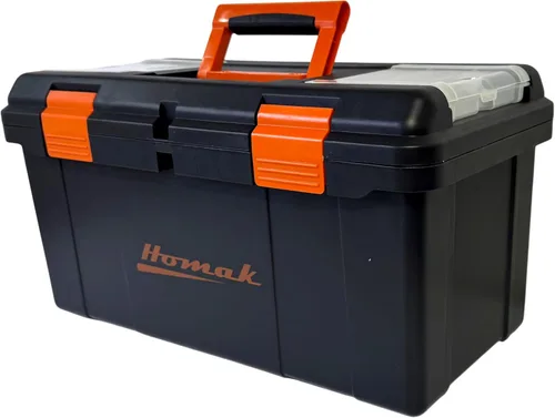 Vista 7 de Homak Caja de herramientas de plástico con bandeja y divisores, negro, 19.25 pulgadas