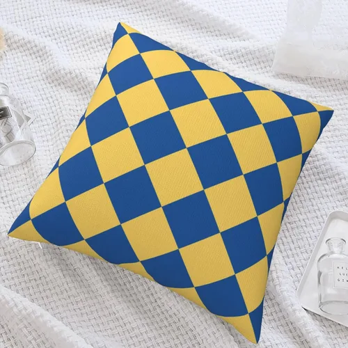 Vista 3 de Aspen - Fundas de almohada doradas y azul princesa a cuadros retro para sofá, fundas de cojín decorativas para decoración del hogar, habitación