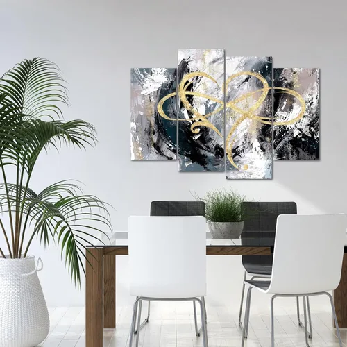 Vista 5 de iHAPPYWALL Lienzo de 4 paneles con diseño de corazón infinito, arte abstracto de amor eterno, geométrico, gris y dorado, para dormitorio, sala