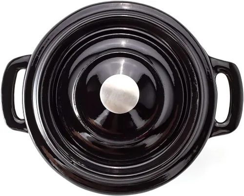 Vista 10 de Restaurantware Mini cacerola de 8 onzas, 1 mini horno holandés con tapa, esmaltado redondo de hierro fundido negro, mini cocotte resistente