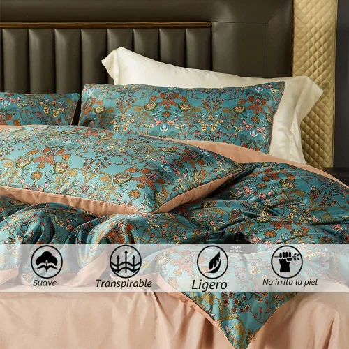 Vista 6 de Juego de Funda de Edredón de Estilo Vintage, 5 PCS Juego de Funda de Edredón Boho, Juego de Ropa de Cama Floral Paisley, Funda de Edredón Floral
