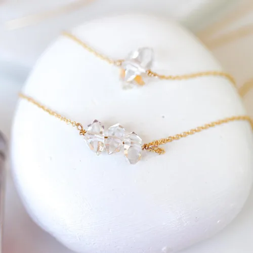 Vista 7 de Herkimer Diamond Necklace in Solid 14K Gold and Gold Filled, Rose Gold, Sterling Silver; Beautiful Solitaire, Multi-Stone, or Pendant Quartz Dorado