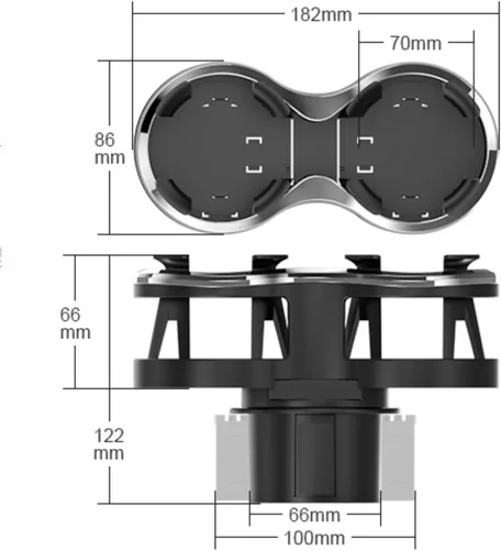Vista 4 de Expansor de portavasos para automóvil, adaptador extensor de portavasos 2 en 1 con base expandible para automóvil