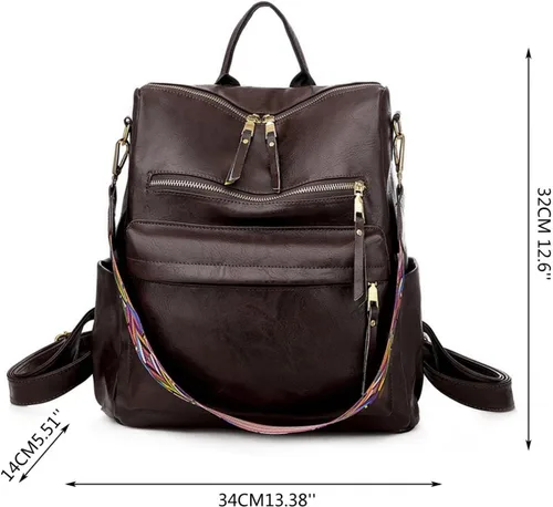 Vista 4 de Mochila de piel sintética para mujer, tamaño mediano, bolsos antirrobo y bolsos de hombro, color azul marino, talla única