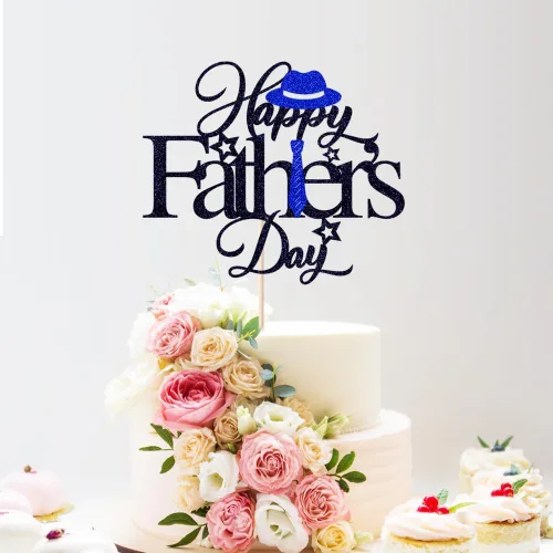 Vista 5 de Decoración para tartas con purpurina negra para el día del padre, feliz cumpleaños papá, te amamos papá, decoraciones de fiesta del día del padre