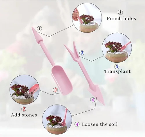 Vista 4 de Juego de herramientas de trasplante, 2 piezas pequeñas de plástico para siembra, extractor de plántulas, mini herramientas de jardín para plantar