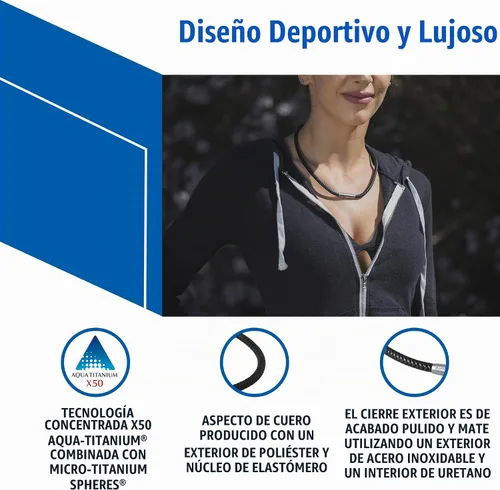 Vista 3 de Phiten X50 - Collar de alta gama Moda Deluxe – Collar de piel sintética con cordón X50 Aqua-Titanium – Núcleo de elastómero con esferas de micro