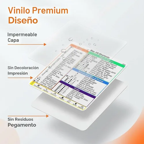 Vista 4 de KEANBOLL Paquete de 2 pegatinas de atajo de teclado Mac para MacBook Pro Chip M1-M5 de 13 a 16 pulgadas, más de 50 accesos directos macOS, vinilo
