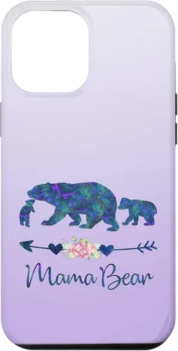 Vista 26 de Teal Blue Purple Floral Mama Bear and Two Cubs Silver Purple Case for iPhone 17