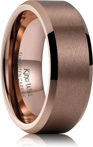 Vista 17 de King Will Anillo de tungsteno para hombres de King Will - Disponible en 6 mm a 10 mm, negro/plata, acabado mate, borde biselado pulido, ajuste