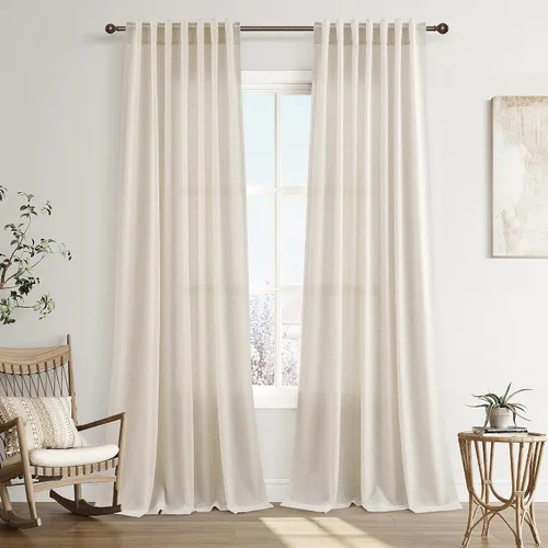 Vista 45 de Joywell - Cortinas de lino de 96 pulgadas de largo para sala de estar Natural