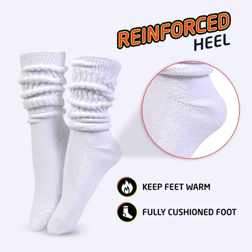 Vista 4 de HOT FEET Calcetines holgados para niñas, paquete de 6 calcetines altos apilados, calcetines largos de mezcla de algodón cálido para niños