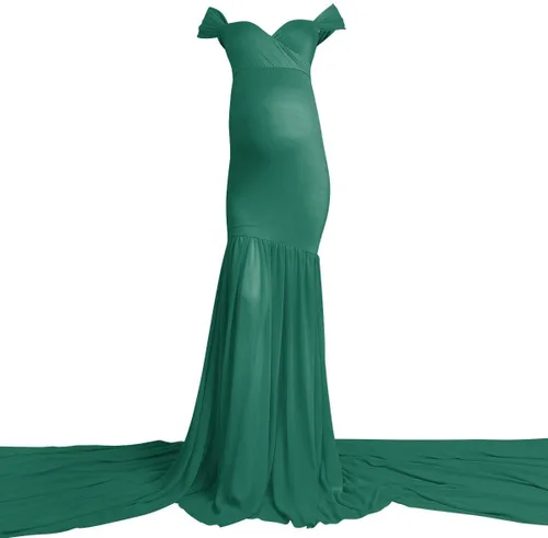 Vista 3 de Vestido de maternidad con hombros descubiertos para mujer, vestido de gasa de sirena, maxi vestido de fotografía para sesión de fotos, baby shower