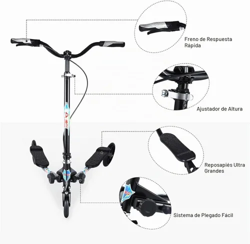 Vista 2 de Patinete plegable de 3 ruedas con mango ajustable para adolescente/hombre/mujer a partir de 12 años (máx. 220 libras)