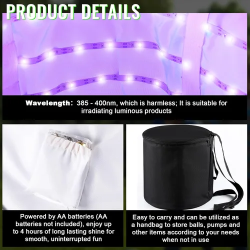 Vista 3 de Hiboom Cargador de luz UV, bolsa de recarga LED grande para brillar en la oscuridad, Kickball Dodgeball fútbol, fútbol, baloncesto, voleibol