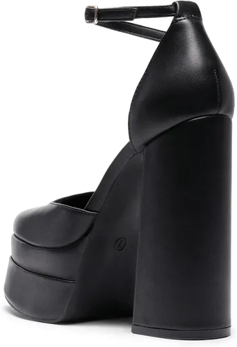 Vista 3 de DREAM PAIRS Zapatos de tacón alto y grueso para mujer, con puntera cerrada, puntera cuadrada, correa al tobillo, para boda, fiesta, zapatos de tacón