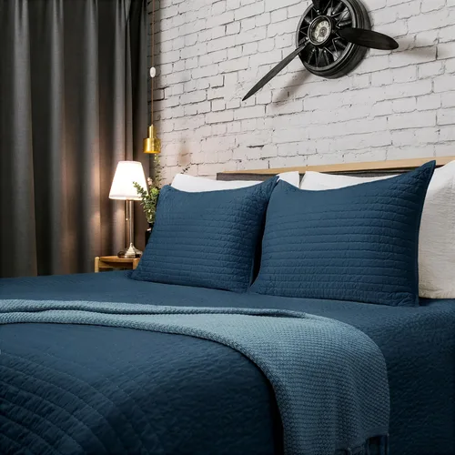 Vista 10 de ELEGANT LIFE HOME Edredón reversible de terciopelo de algodón real con puntada picada - Individual - 68" x 90", Azul polvoso