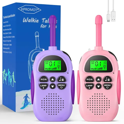 Vista 8 de HPROMOT Walkie Talkies para niños recargables, juguetes para niños de 3 a 12 años, niños y niñas, paquete de 2 unidades de radios de dos vías