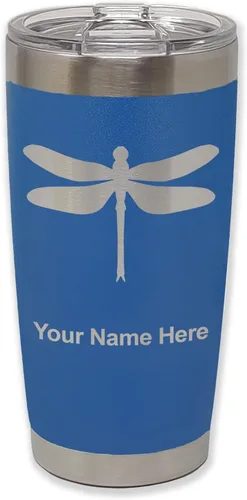 Vista 35 de LaserGram Vaso aislado al vacío de 20 onzas, libélula, grabado personalizado incluido (negro)