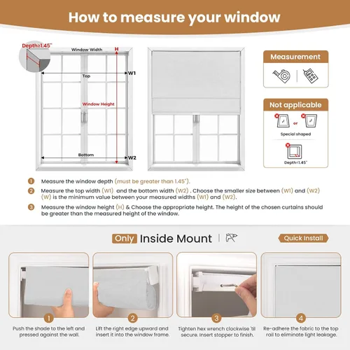 Vista 7 de Grandekor - Persianas romanas inalámbricas sin perforación para ventanas, persianas opacas de tela para ventanas interiores, protección UV