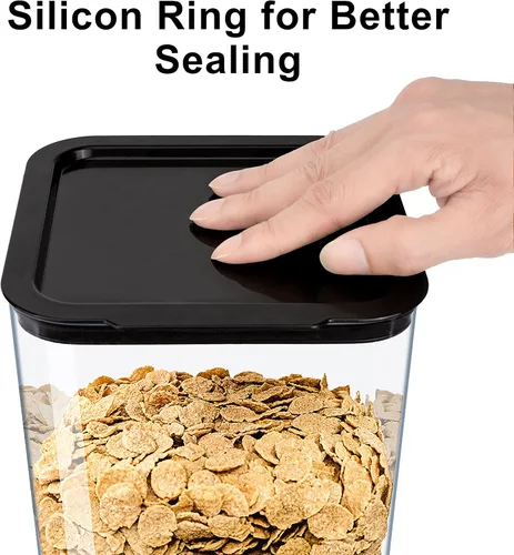 Vista 6 de Dispensador de cereales de 5L para encimera con tapas, contenedores de organización y almacenamiento para cocina y despensa, dispensador de arroz