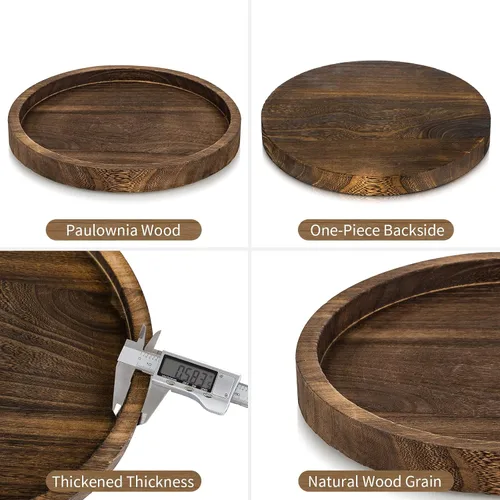 Vista 11 de Hanobe Bandeja para portavelas: bandeja decorativa de madera redonda rústica, centro de mesa, pequeño portavelas para mesa de café, sala de estar