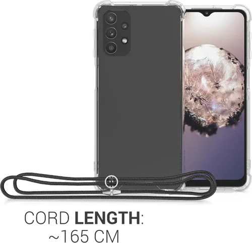 Vista 3 de kwmobile Funda cruzada compatible con Samsung Galaxy A32 5G - Funda transparente de TPU con correa de cordón - Negro/Transparente