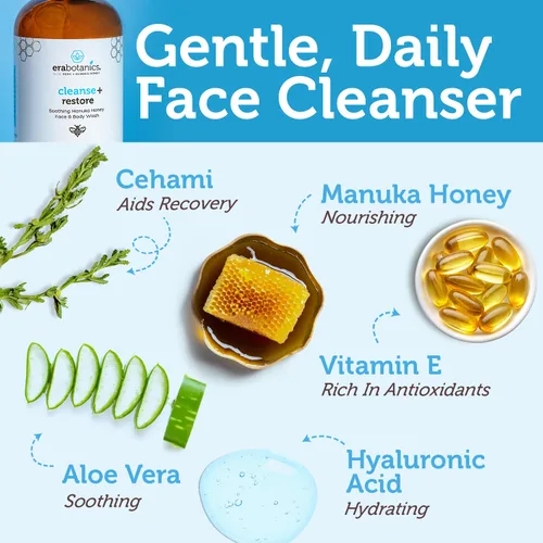 Vista 2 de Era Organics Natural Face Wash 4 onzas, Hidratante Facial Limpiador Suave con Aloe Vera y miel de Manuka para sanar y renovar tu piel. PH
