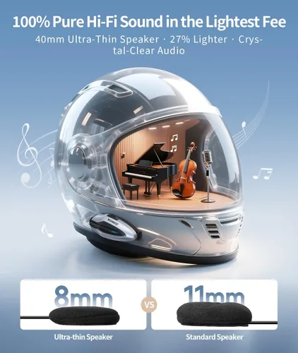 Vista 4 de JESIMAIK Auriculares Bluetooth para casco de motocicleta, sistema de comunicación de casco de malla para 10 jinetes, soporte magnético antirrobo