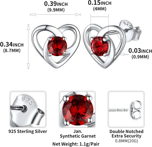Vista 4 de ChicSilver Aretes de plata de ley 925 para mujeres y niñas, hipoalergénicos, con nudo celta, con piedra natal, joyería irlandesa vintage, regalos