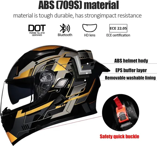 Vista 2 de Casco Modular Moto con Bluetooth Integrado, Doble Visera, Ventilación Múltiple, Forro Extraíble, ABS de Alta Densidad, DOT Homologado para Hombres