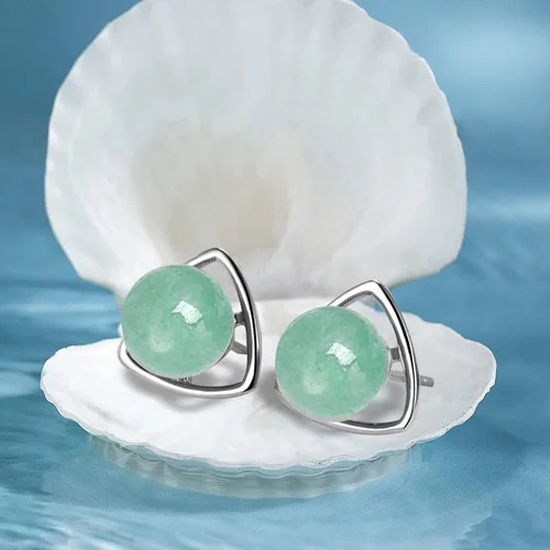 Vista 31 de Jade Earrings Studs,Green Jade Earrings for Women,925 Sterling Silver Earrings Studs for Sensitive Ears,Handmade Jade Earrings for Birthday