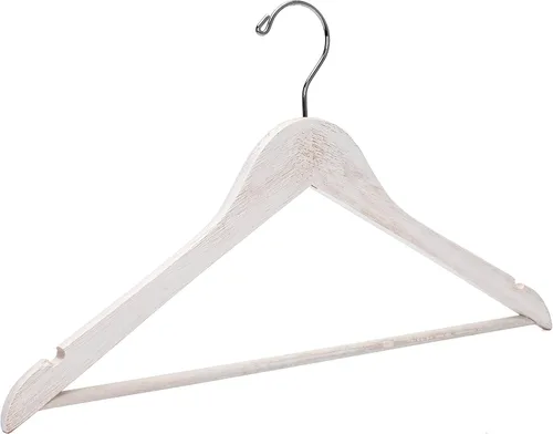 Vista 6 de 10 perchas blancas vintage – Perchas de madera de primera calidad para camisas, vestidos, abrigos, pantalones – Juego de perchas rústicas