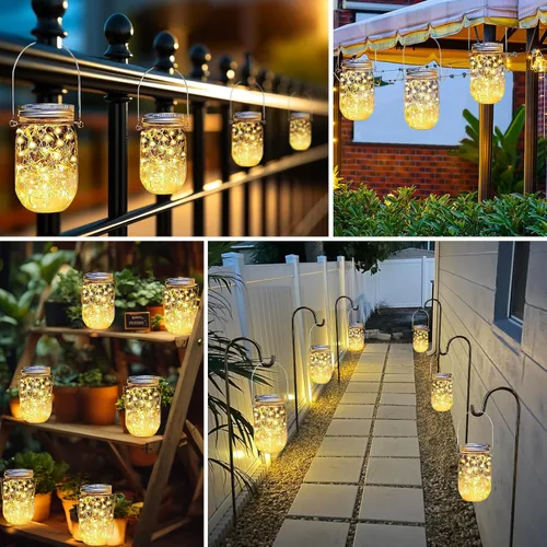 Vista 2 de Ostritec Tapas de luces solares para tarros de masón, paquete de 12 30 luces LED (tarros no incluidos), luces solares colgantes para exteriores