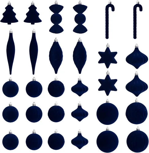 Vista 20 de 30 adornos de terciopelo para árbol de Navidad, juego de adornos de Navidad Azul polvo